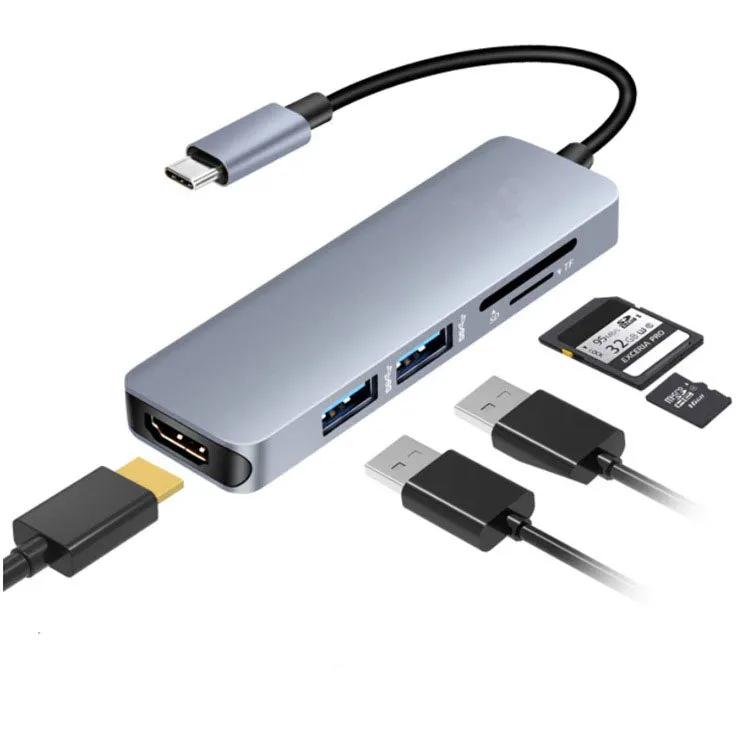 5IN1 USB-C Hub HDMI Adapter, 2 USB 3.0, SD/TF Reader