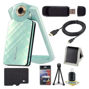 6Ave Casio EX-TR60 Self Portrait/Selfie Digital Camera (Green)   32GB microSD Class 10 Memory Card   Micro HDMI Cable  