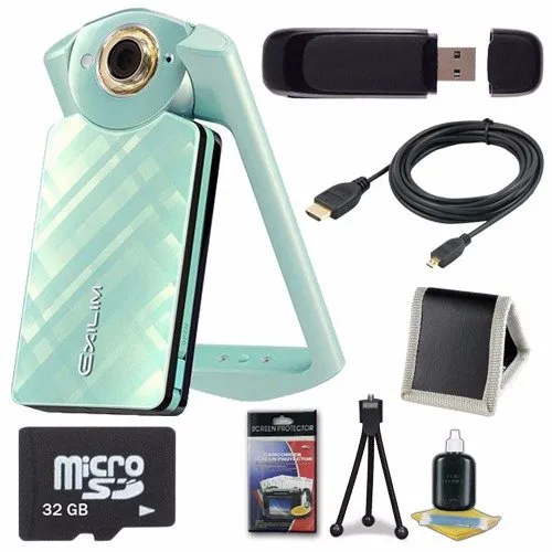 6Ave Casio EX-TR60 Self Portrait/Selfie Digital Camera (Green)   32GB microSD Class 10 Memory Card   Micro HDMI Cable  