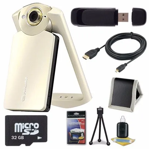 6Ave Casio EX-TR60 Self Portrait/Selfie Digital Camera (Silky White)   32GB microSD Class 10 Memory Card   Micro HDMI Ca