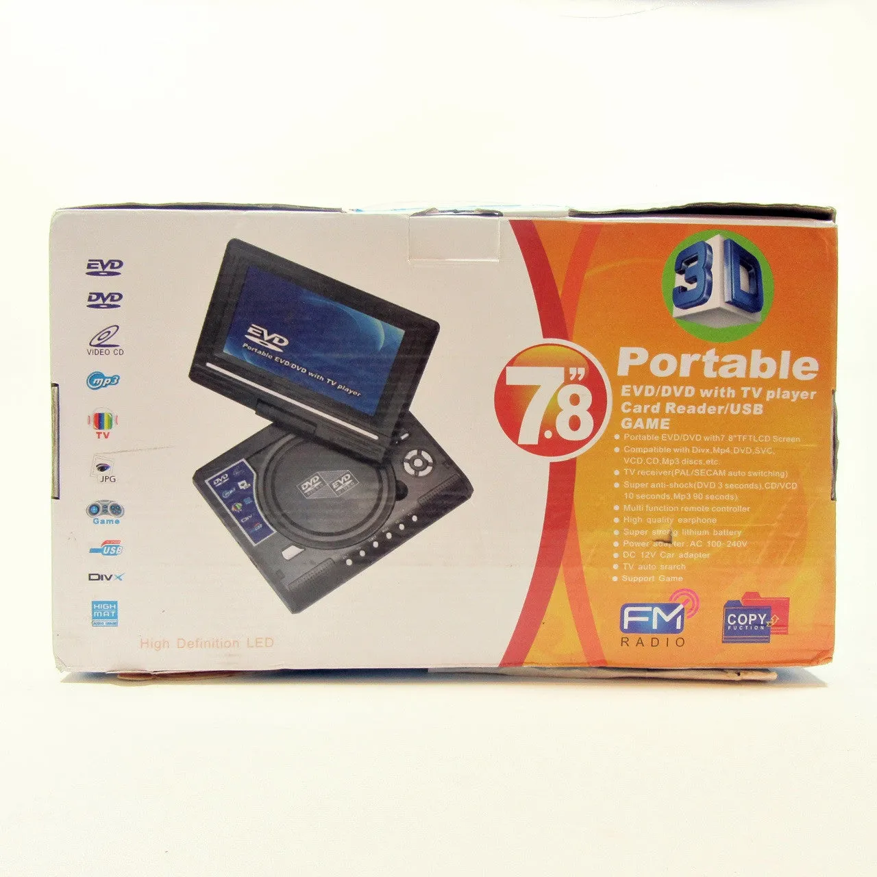 7.8 inch Portable DVD EVD player VCD CD MP3/4 SD USB GAME