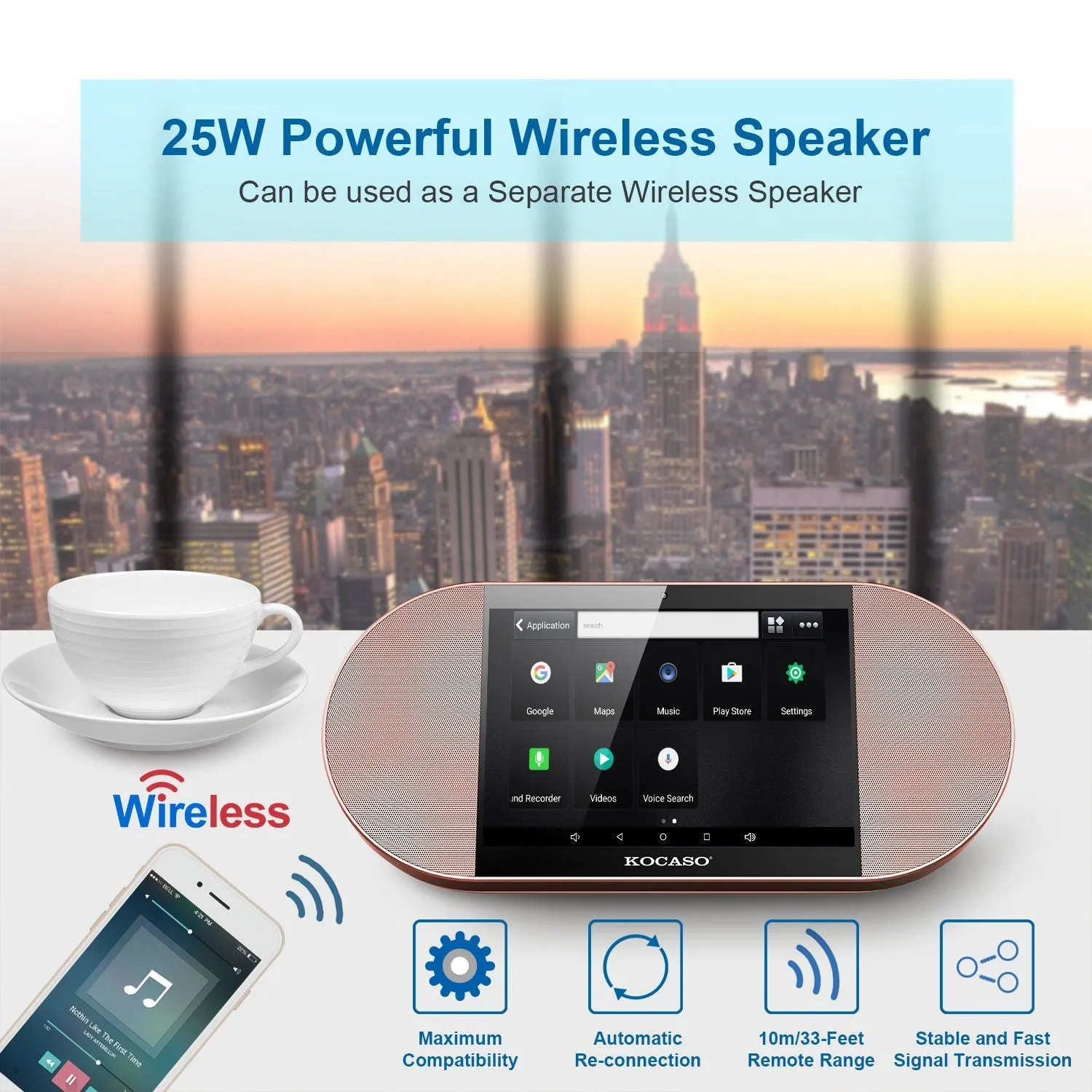 7in Touch Screen Android Tablet PC w/ 25W Wireless Speaker Quad Core Front Camera Micro USB