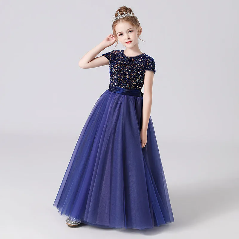 A Line Cap Sleeve Sequins Performance Dresses Flower Girl Dresses