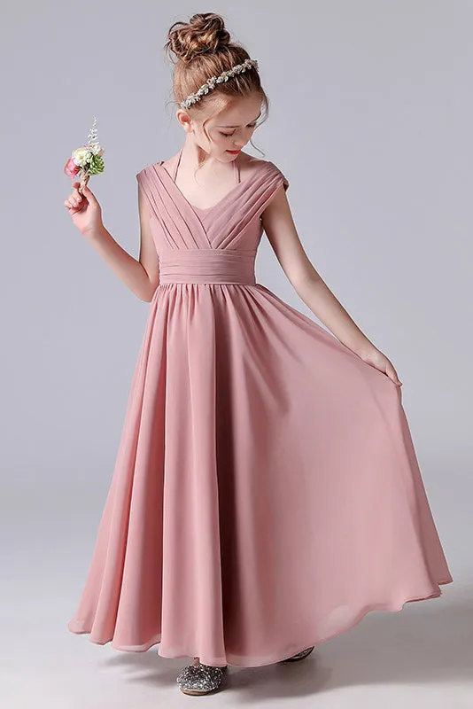 A Line Chiffon Sleeveless Flower Girl Dresses With Pleats