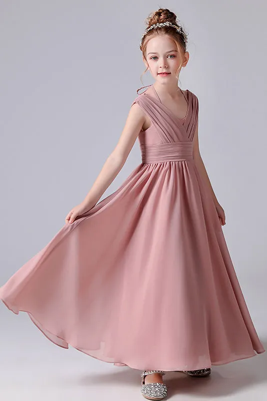 A Line Chiffon Sleeveless Flower Girl Dresses With Pleats