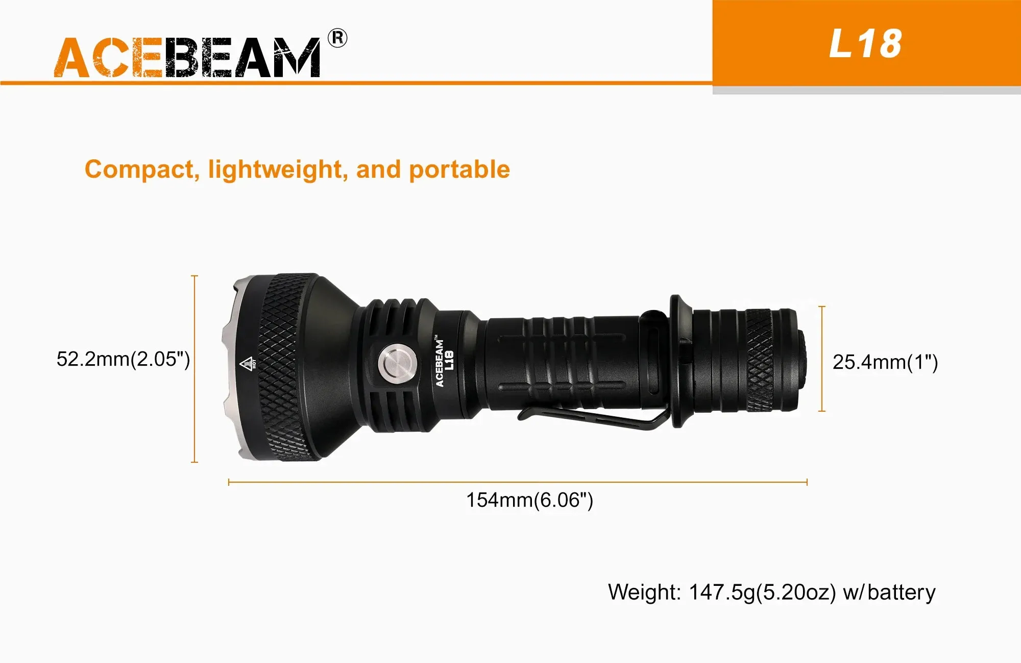 Acebeam L18 1500 Lumens LED Tactical Flashlight with Rechargeable 21700 Battery