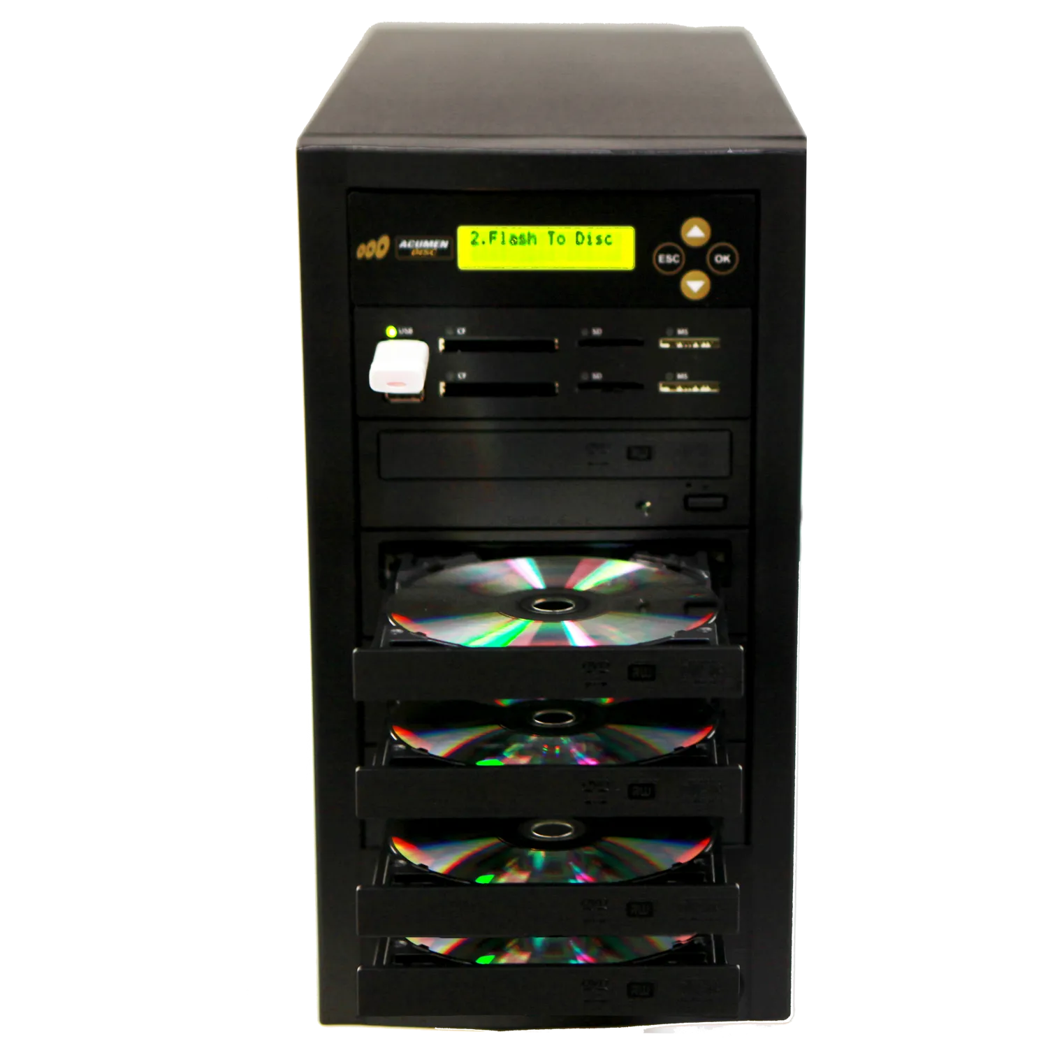 Acumen Disc 1 to 4 CrossOver Media & DVD Duplicator - Bi-Directional Multimedia Flash Memory Back-Up (CF SD MS USB) & Multiple Discs Copier (AD04-MMP)