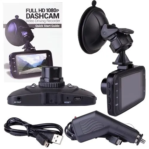 Automotive 1080p HD Dash Cam with Night Vision, 2.7" LCD Screen & Windshield Mounting (Records to microSD Card)