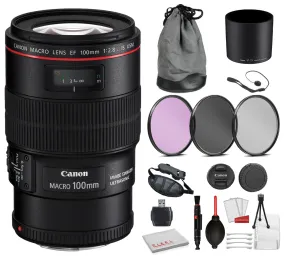 Canon EF 100mm f/2.8L Macro IS USM Lens (3554B002) Bundle  Includes: 3PC Filter Kit, Pro Camera Hand Strap   More