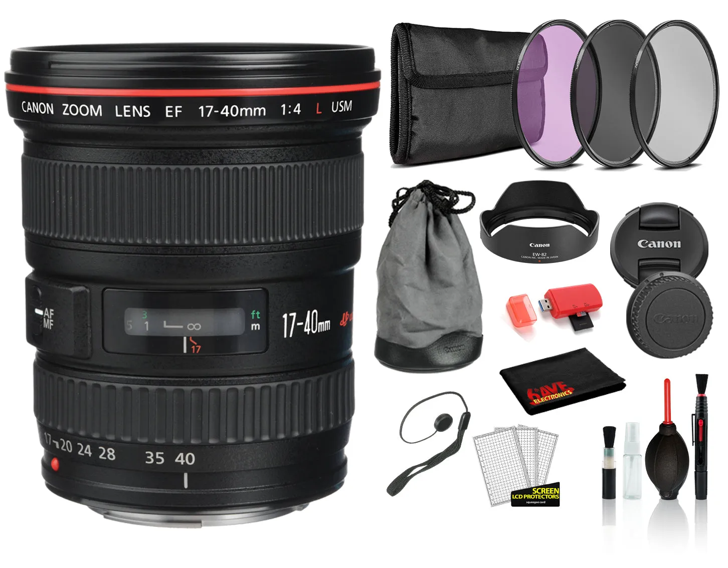 Canon EF 17-40mm f/4L USM Lens (8806A002) Lens with Bundle includes 3pc Filter Kit)   Deluxe Lens Cleaning Kit   More