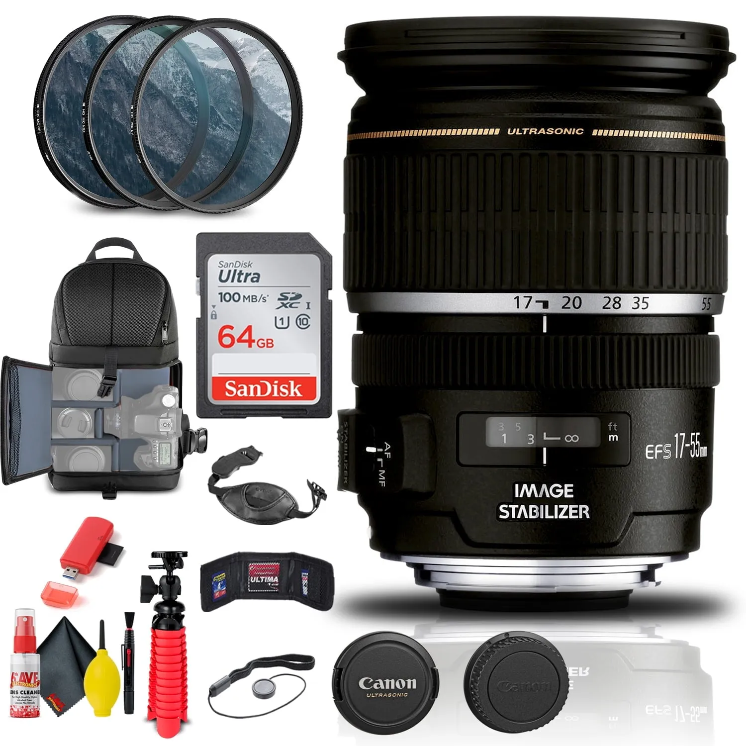 Canon EF-S 17-55mm f/2.8 IS USM Lens (1242B002)   Filter Kit   BackPack   More