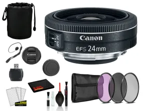 Canon EF-S 24mm f/2.8 STM Lens  (9522B002) Lens with Bundle  includes 3pc Filter Kit (UV, CPL, FLD)   Lens Pouch   More