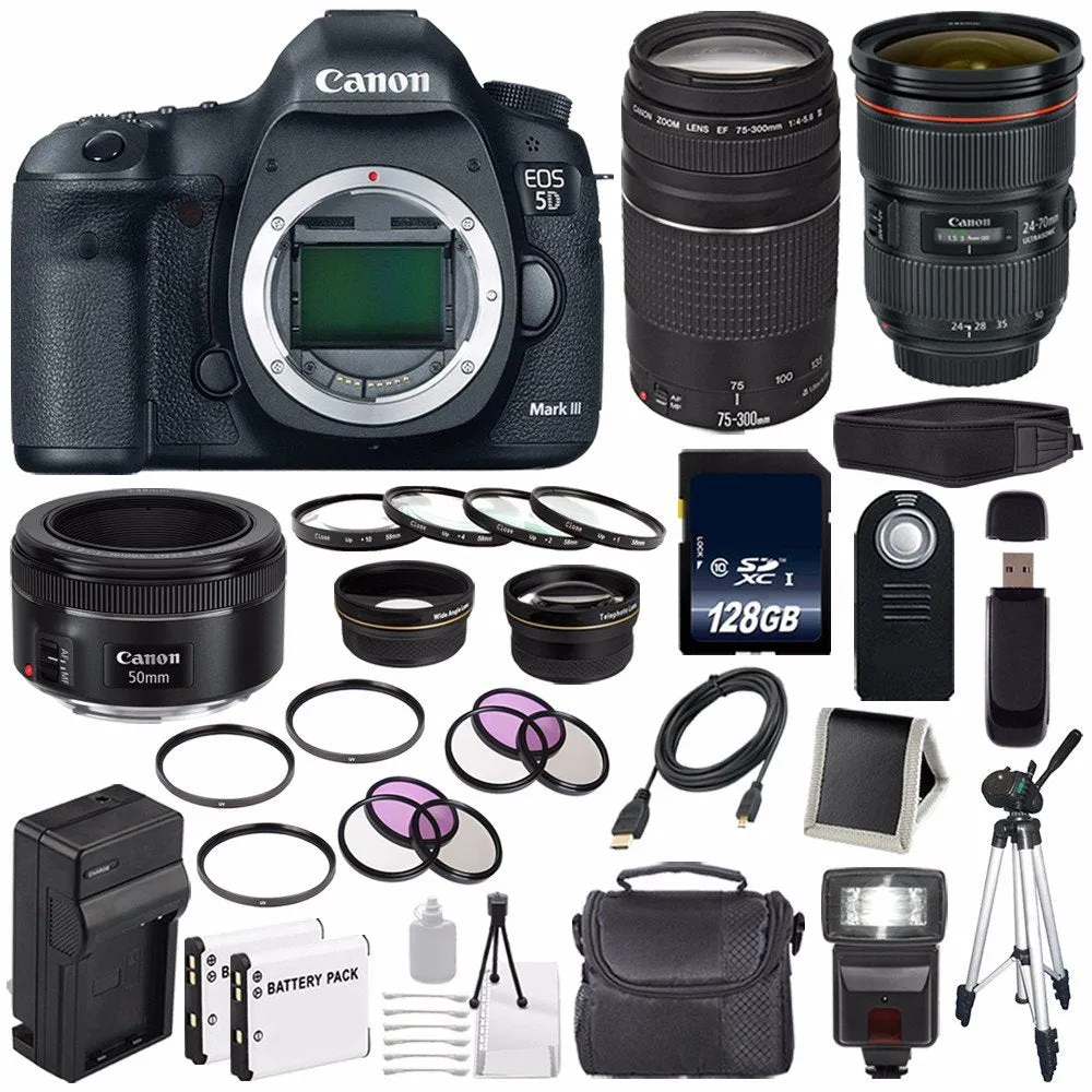 Canon EOD 5D III Digital Camera International Model   Canon EF 24-70mm f/2.8L II USM Lens   Canon EF 75-300 III  EF 50mm Supreme Bundle