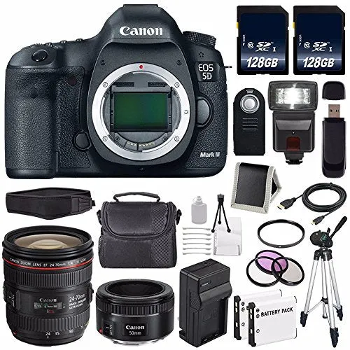 Canon EOD 5D III Digital Camera International Model   Canon EF 24-70mm f/4L is USM Lens   EF 50mm f/1.8 STM Lens Supreme Bundle