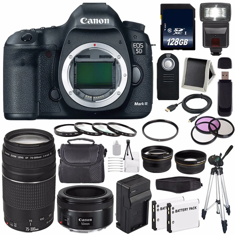 Canon EOD 5D III Digital Camera International Model   Canon EF 75-300 III  EF 50mm f/1.8 STM Lens Storage Bundle