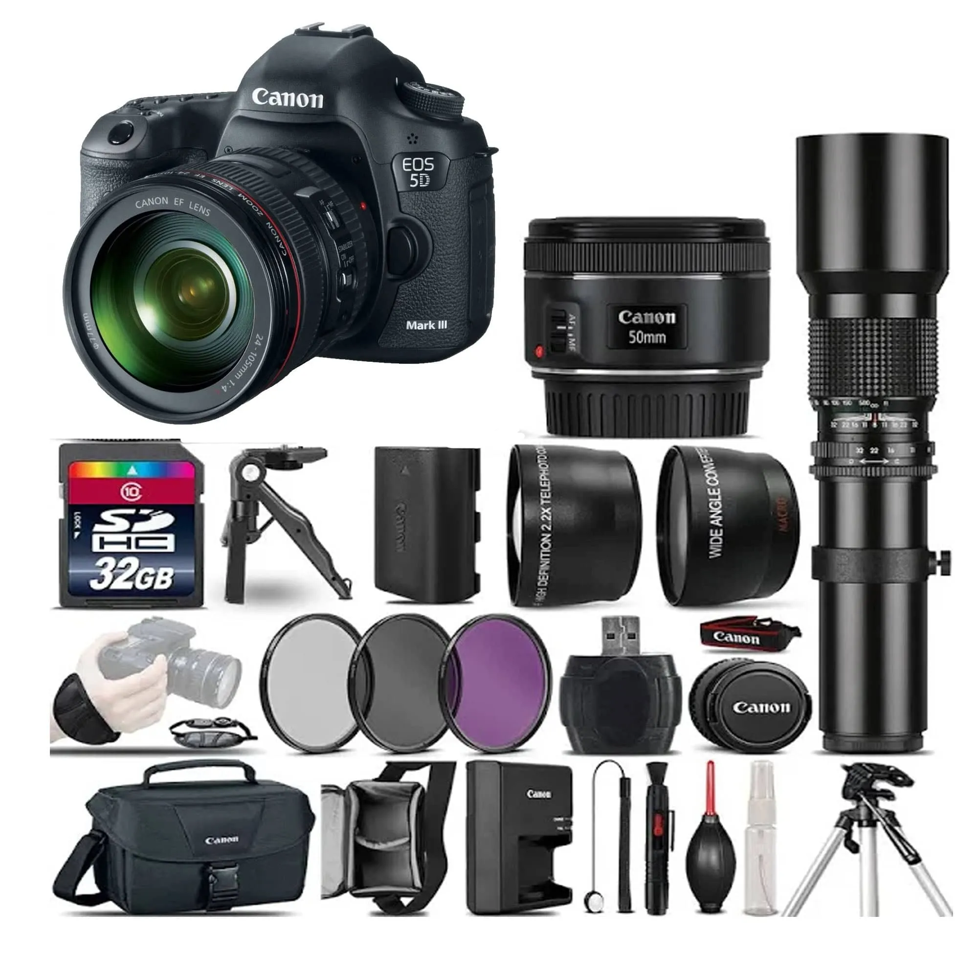 Canon EOS 5D Mark IV DSLR Camera 30.4MP  DSLR w/Canon 24-105mm & Professional Bundle USA