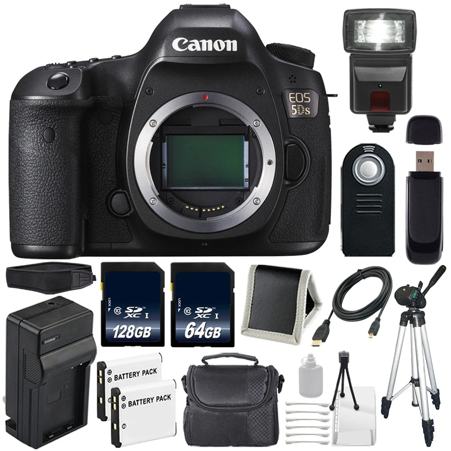 Canon EOS 5DS DSLR Camera (International Model) 0581C002   LP-E6 Battery   128GB SDXC Class 10 Memory Card   64GB Memory