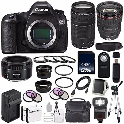 Canon EOS 5DS R DSLR Camera (International Model) 0582C002   Canon EF 24-105mm f/4L is USM Lens   Canon EF 75-300 III Deluxe Bundle