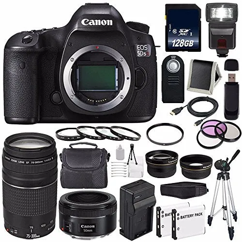 Canon EOS 5DS R DSLR Camera (International Model) 0582C002   Canon EF 75-300 III  EF 50mm f/1.8 STM Lens Advanced Bundle