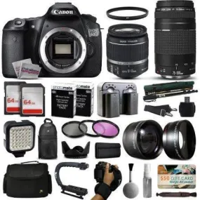 Canon EOS 60D DSLR Digital Camera with 18-55mm is II   75-300mm USM Lens   128GB Memory   2 Batteries   Deluxe Bundle