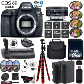 Canon EOS 6D Mark II DSLR Camera With 24mm 2.8 STM Lens   Professional Battery Grip   4PC Macro Filter Kit   LED Kit Base Bundle