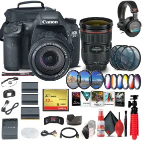 Canon EOS 7D DSLR Camera with 18-135mm Kit (3814B016)   EF 24-70mm Lens Advanced Bundle