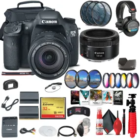 Canon EOS 7D DSLR Camera with 18-135mm Kit (3814B016)   EF 50mm Lens Advanced Bundle