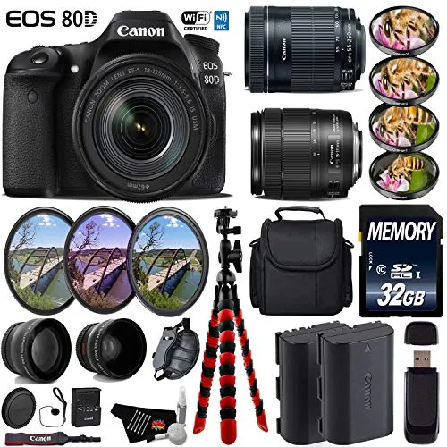 Canon EOS 80D DSLR Camera   18-135mm STM Lens & 55-250mm is STM Lens   UV FLD CPL Filter Kit   4 PC Macro Kit Advanced Bundle