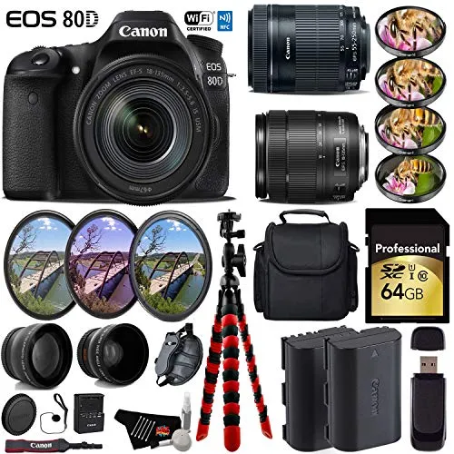 Canon EOS 80D DSLR Camera   18-135mm STM Lens & 55-250mm is STM Lens   UV FLD CPL Filter Kit   4 PC Macro Kit Ultimate Bundle