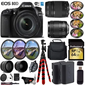 Canon EOS 80D DSLR Camera & 18-135mm is STM Lens & 75-300mm III Lens   UV FLD CPL Filter Kit   4 PC Macro Kit Ultimate Bundle