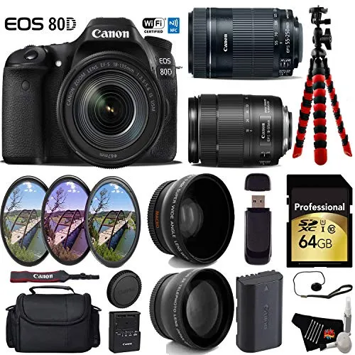 Canon EOS 80D DSLR Camera with 18-135mm is STM Lens & 55-250mm is STM Lens   UV FLD CPL Filter Kit Ultimate Bundle