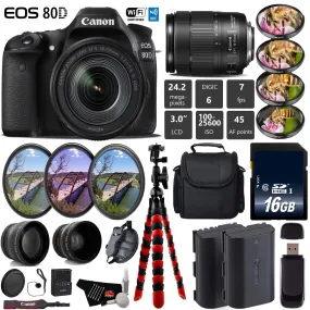 Canon EOS 80D DSLR Camera with 18-135mm is STM Lens   UV FLD CPL Filter Kit   4 PC Macro Kit   Wide Angle & Telephoto Lens Base Bundle