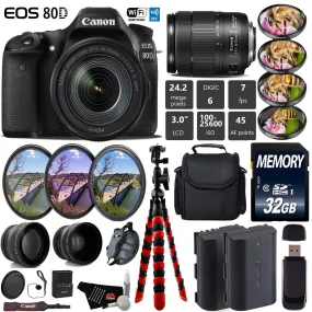 Canon EOS 80D DSLR Camera with 18-135mm is STM Lens   UV FLD CPL Filter Kit   4 PC Macro Kit   Wide Angle & Telephoto Lens Starter Bundle