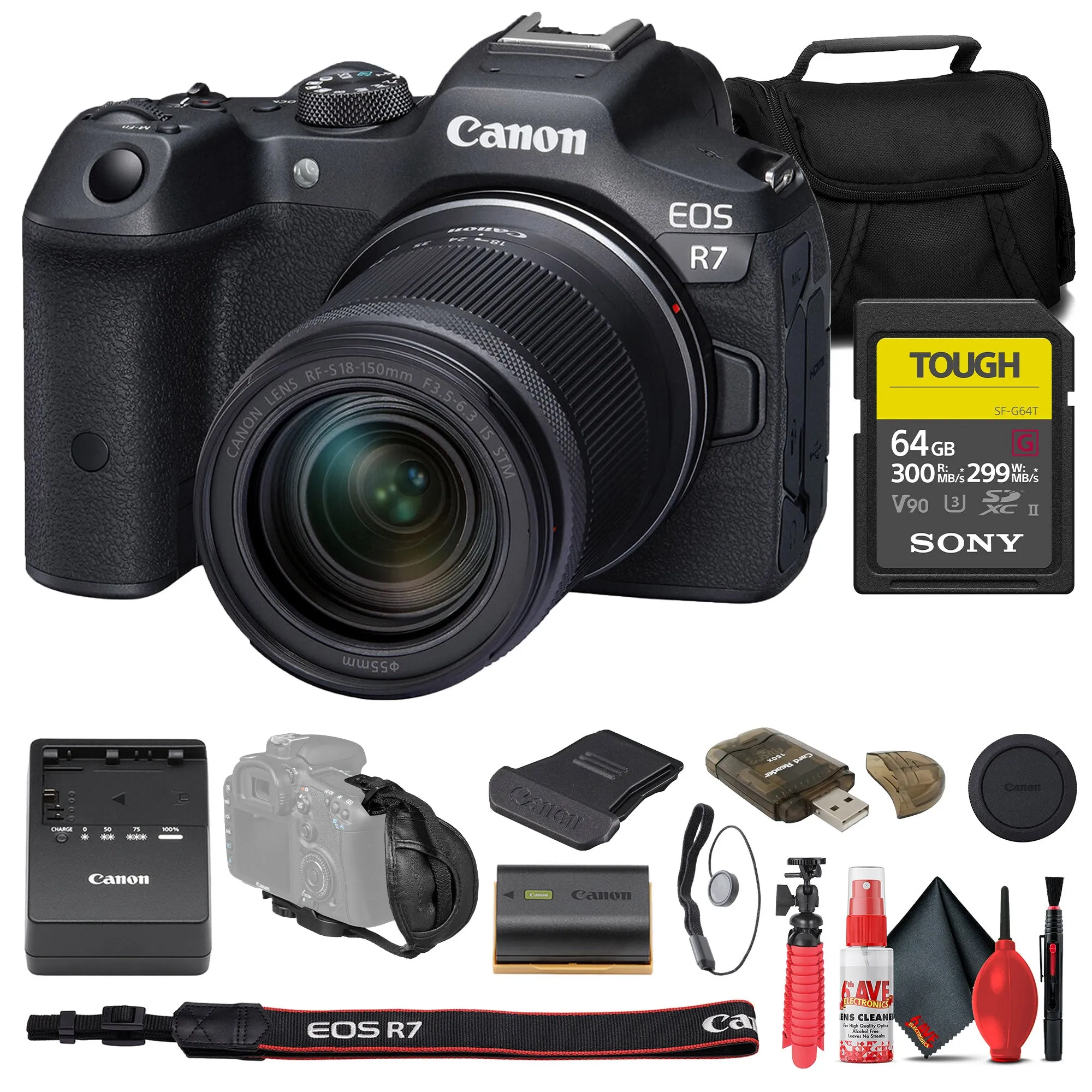 Canon EOS R7 Mirrorless Camera W/ 18-150mm Lens   Sony 64GB TOUGH SD Card   Bag