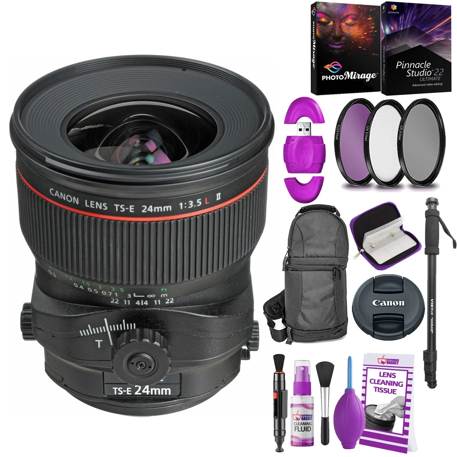 Canon TS-E 24mm f/3.5L II Tilt-Shift Lens  with BONUS Bundle | Memory | Backpack | Monopod | Cleaning Kit | Intl Model