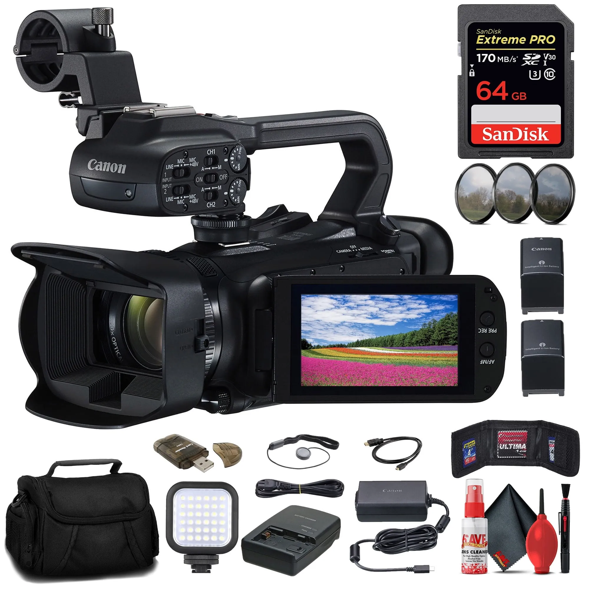 Canon XA65 Professional UHD 4K Camcorder   64GB Memory Card   BP828 Battery Basic Bundle