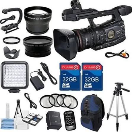 Canon XF305 HD Professional Camcorder with 2pc 32GB High Speed Memory Cards   Wideangle Lens   Telephoto Lens   LED Light   4pc Macro Close Up