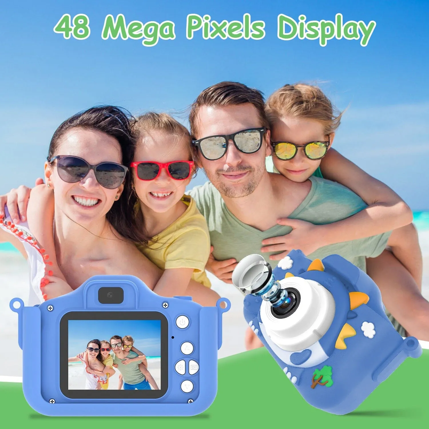 Dinosaur Kids Selfie 48MP 1080P HD Cartoon Digital Camera