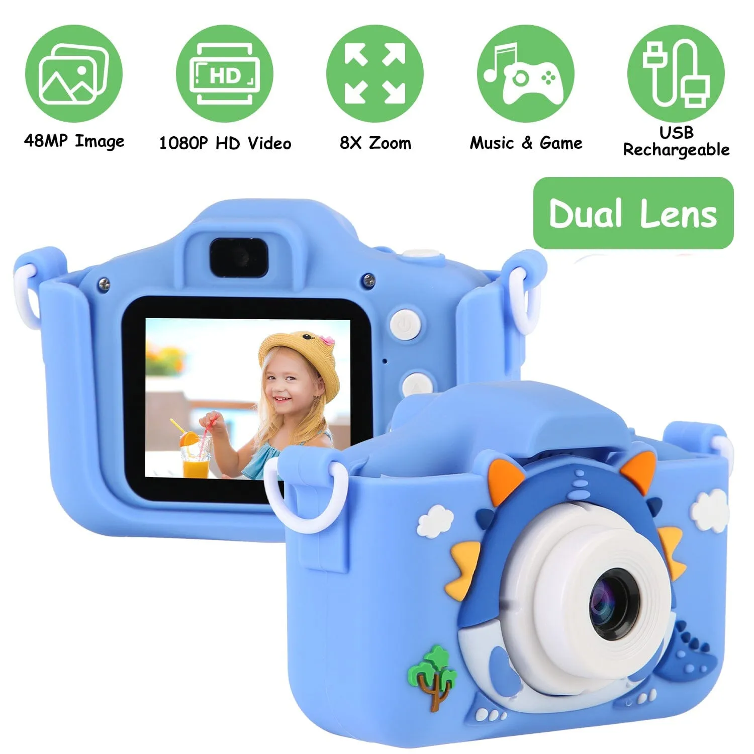 Dinosaur Kids Selfie 48MP 1080P HD Cartoon Digital Camera