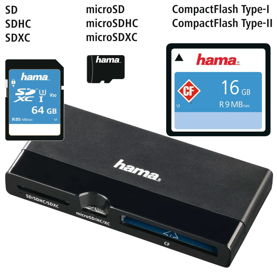 Hama USB 3.0 UHS II Multi-Card Reader, SD/microSD/CF, black