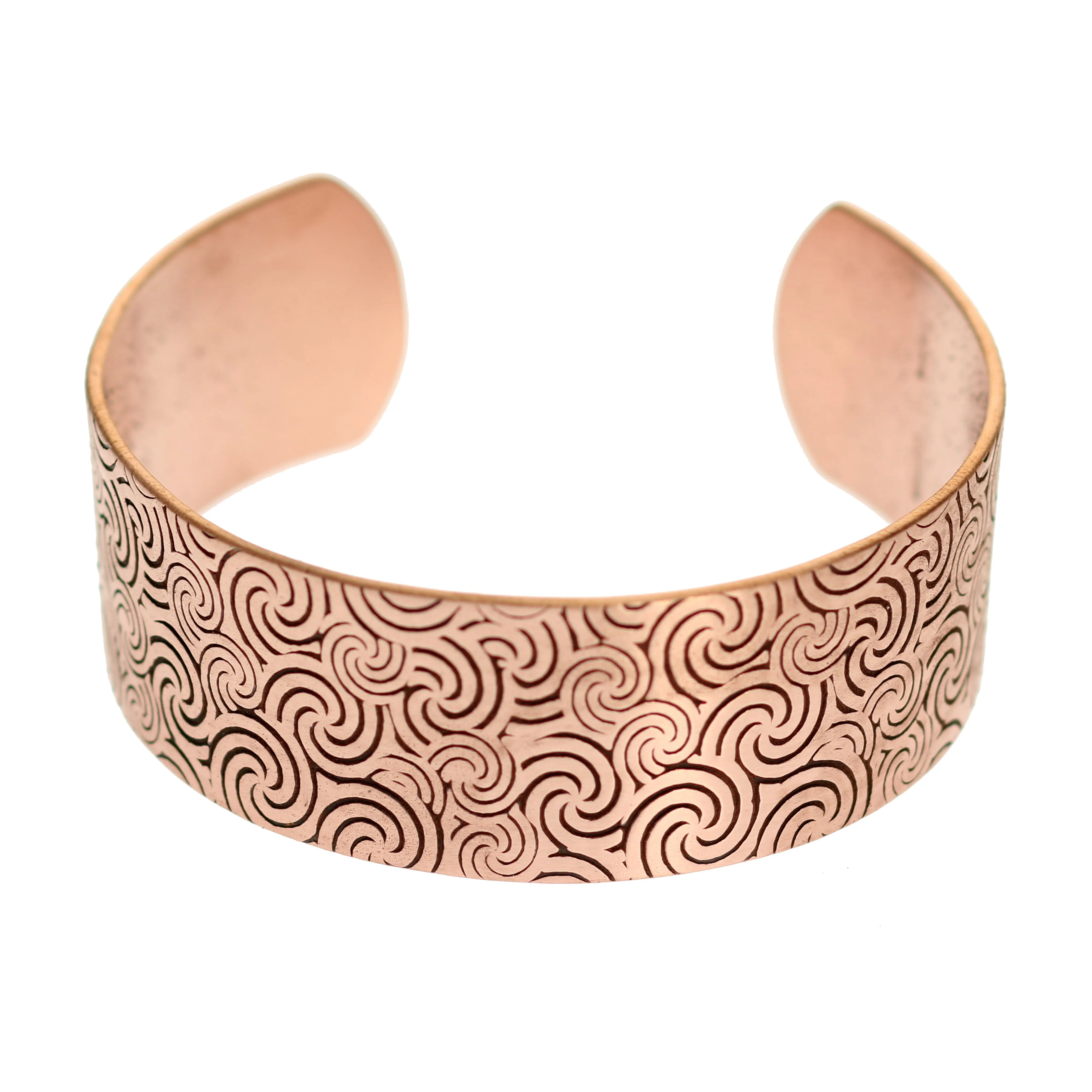 Men's Solid Copper Wave Embossed Cuff - 1 Inch Wide