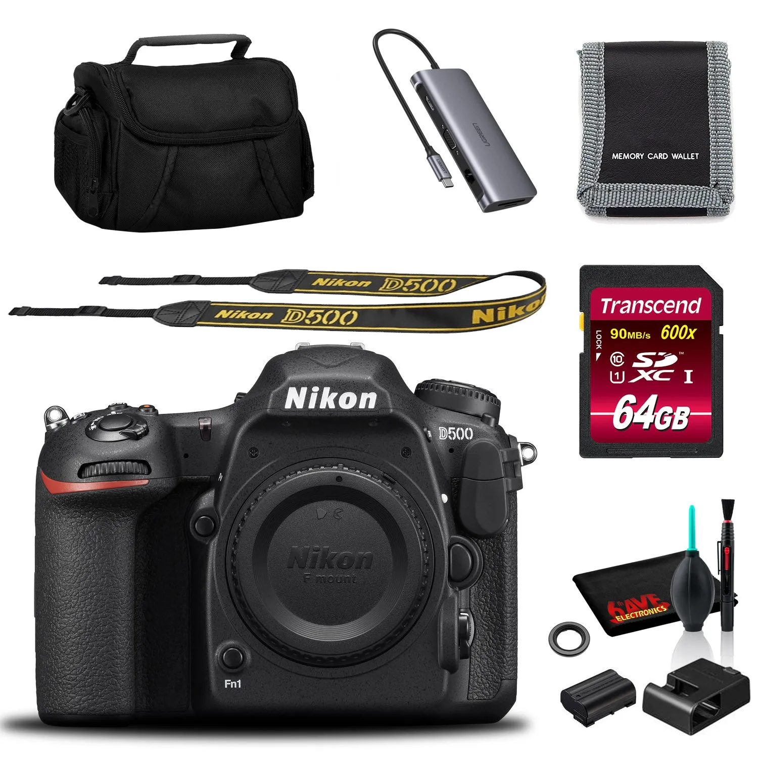 Nikon D500 DSLR Camera (Body Only) (Intl Model) with 64GB Memory Kit