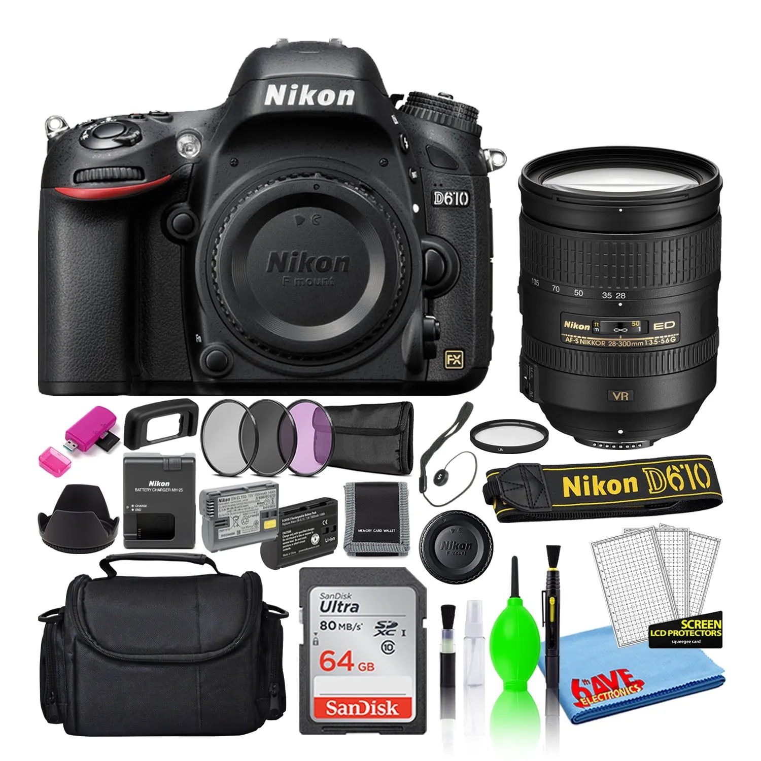 Nikon D610 Digital Camera with 28-300mm Lens (1540) with 64GB Card   Bag (Intl)