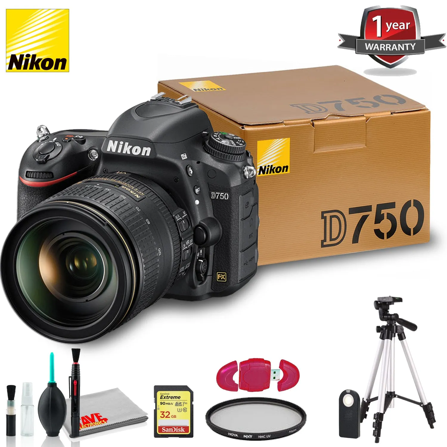 Nikon D750 DSLR Camera with 24-120mm Lens   1 Year Extended Warranty, USB SD Card Reader   More