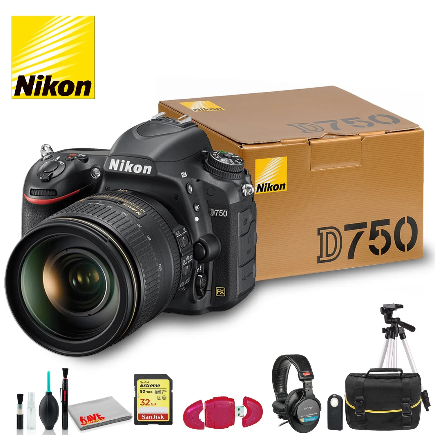 Nikon D750 DSLR Camera with 24-120mm Lens   DSLR Shoulder Bag, 77mm UV Filter and more