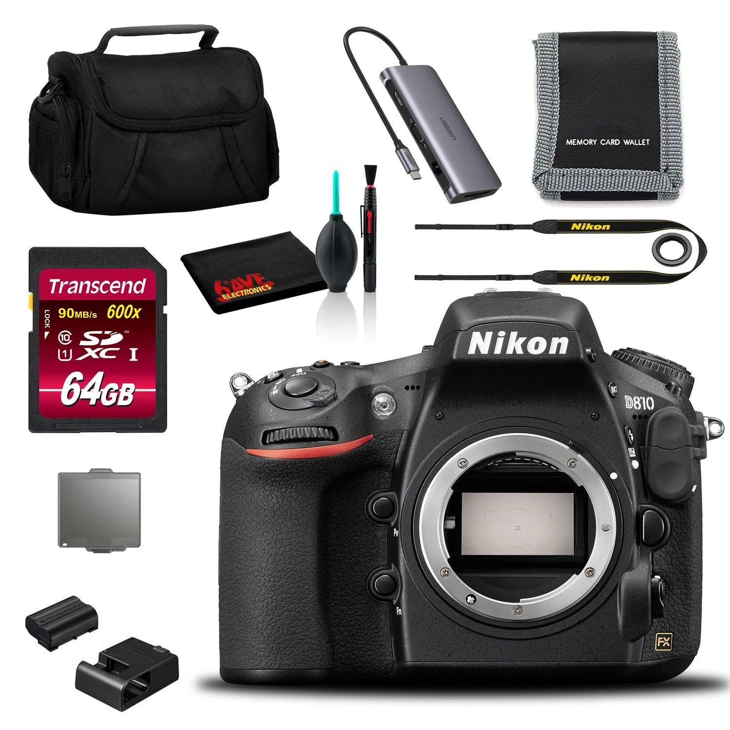 Nikon D810 DSLR Camera (Body Only) (Intl Model) with Cleaning Kit and 64GB SD