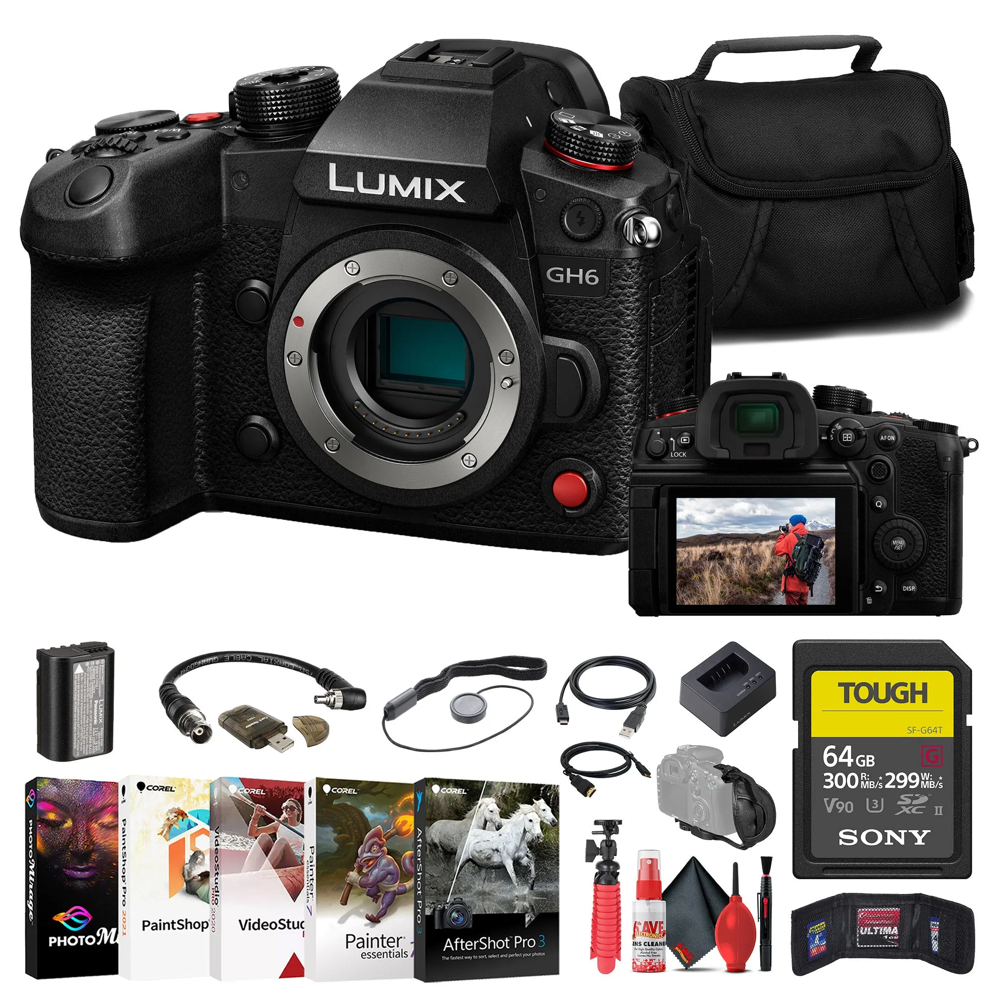 Panasonic Lumix GH6 Mirrorless Camera   64GB TOUGH SD Card   Card Reader Starter Bundle