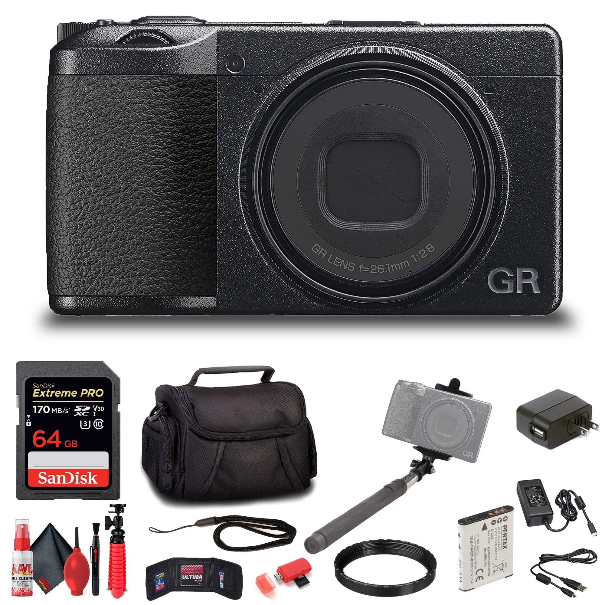 Ricoh GR IIIx, Black, Digital Compact Camera with 24MP with Accessories