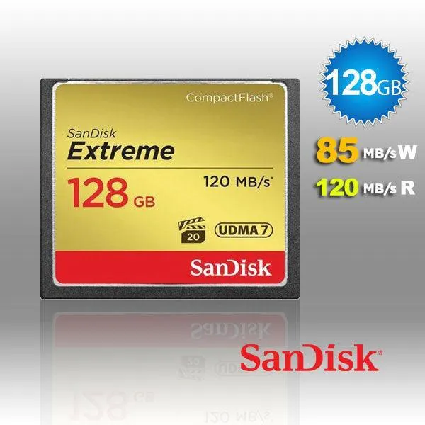 SanDisk 128GB Extreme CompactFlash Card with (write) 85MB/s and (Read)120MB/s - SDCFXSB-128G