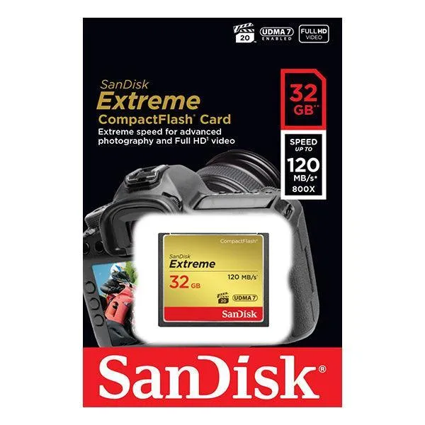 SanDisk 32GB Extreme Compact Flash Card 85MB/s 120MB/s